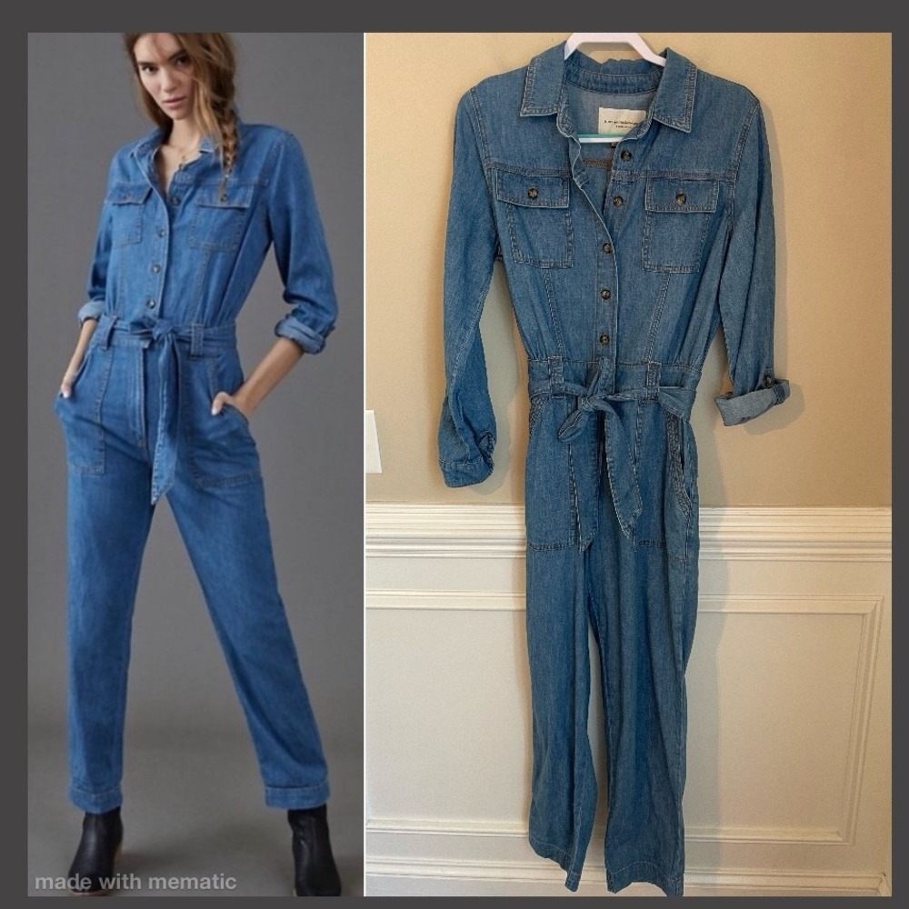 Pilcro Anthropologie Size M Denim Utility Belted Jumpsuit Boiler Suit